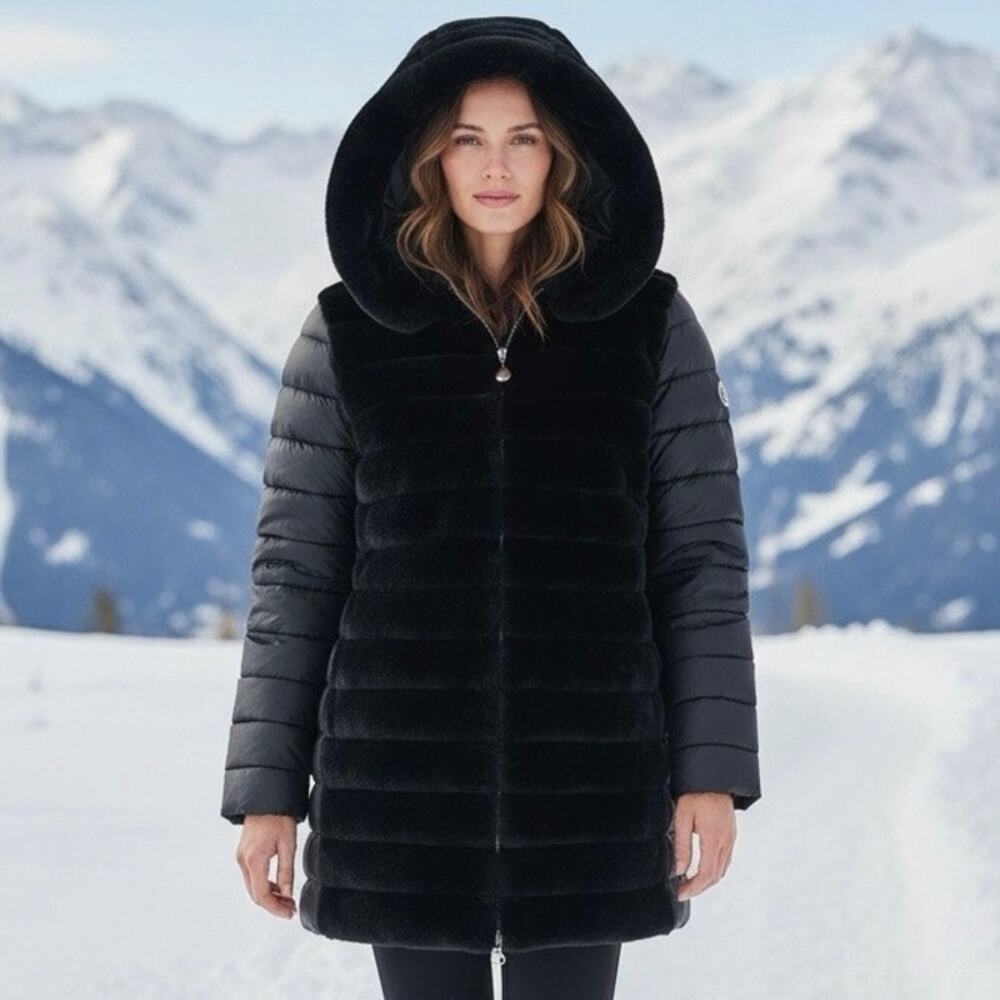 Laurier & Co Montreal Womens Faux Fur Hooded Puffer Coat Black Size XL NWOT